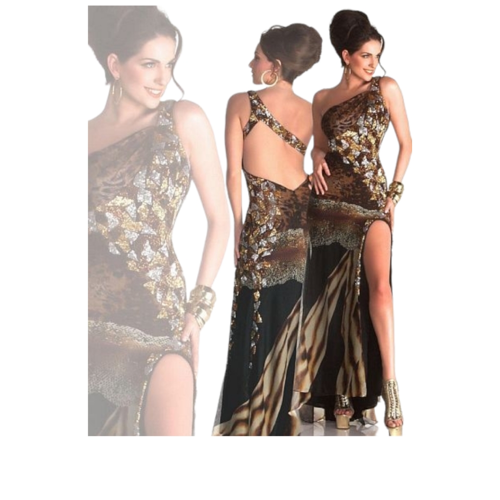 New Cassandra Stone By Macduggal Animal Print Sequined Gown Size 6/8